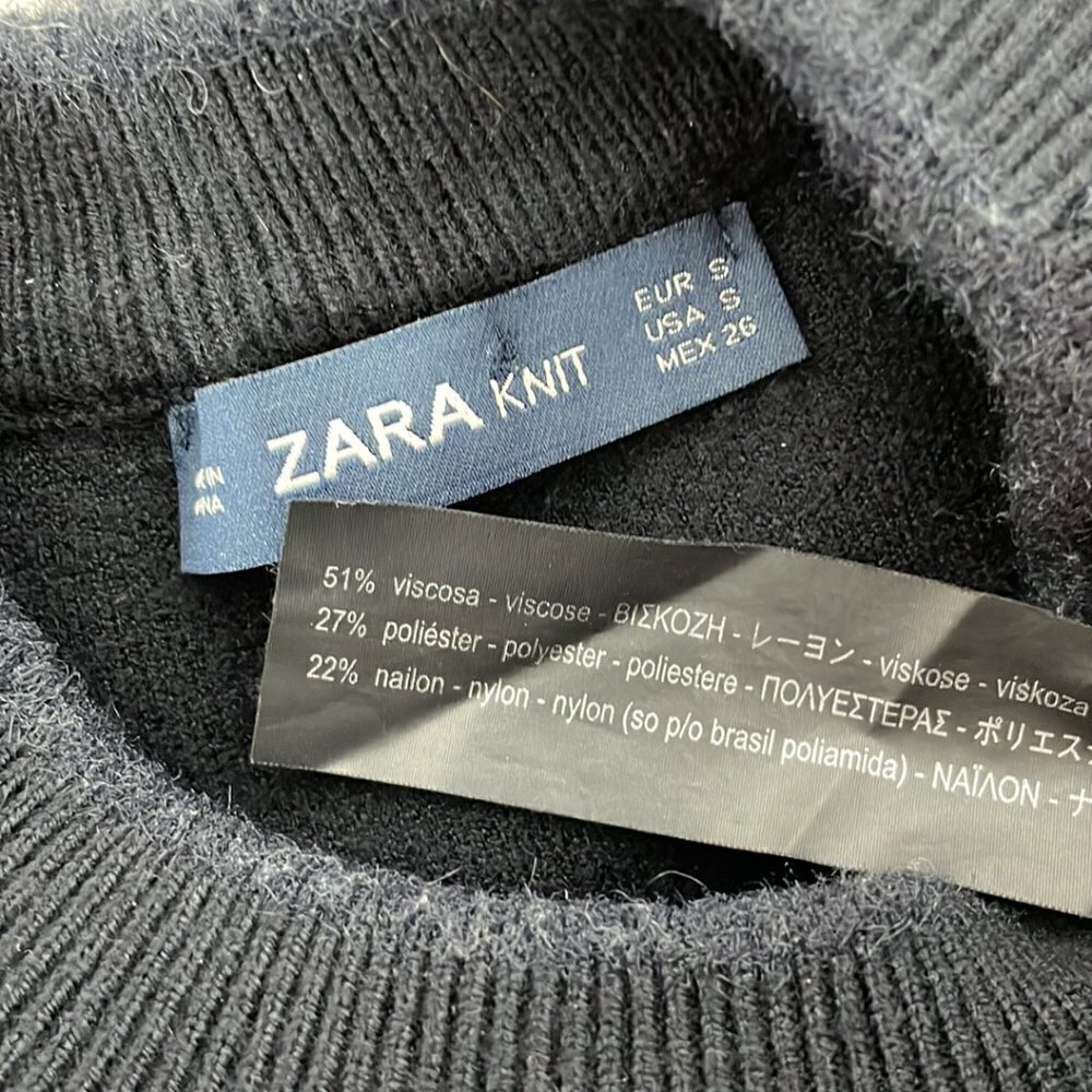 Zara Knit Short Sleeve Sweater Crew Neck Short Black Size Small S - Picture 12 of 16